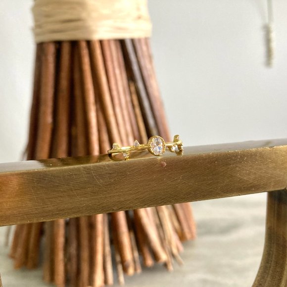 Leaflet Simulated Diamond and Accent Gold Band Ring - Picture 3 of 6